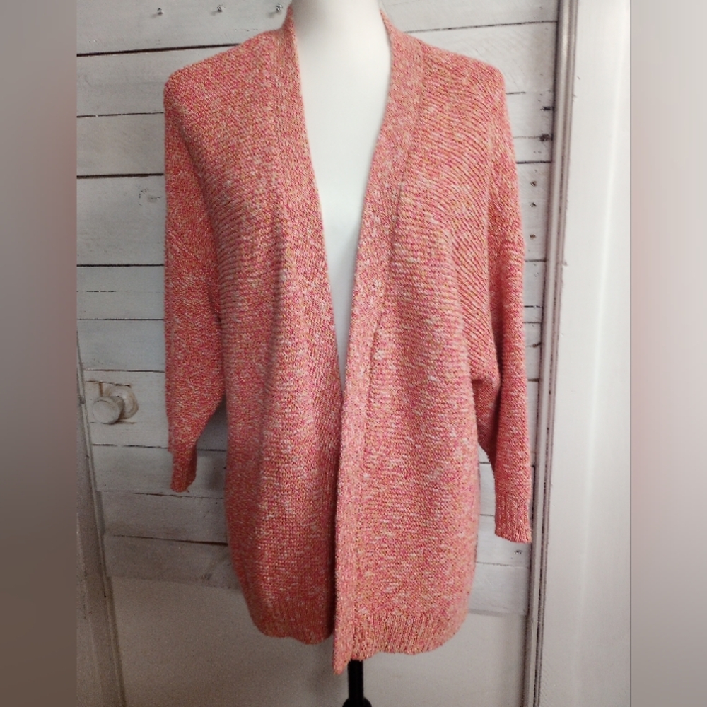 Lane Bryant Women's 18/20 Coral Open Front Cardigan Sweater 3/4 Sleeves Spring
